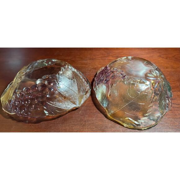 Set of 2 Mikasa Walther Crystal Oval Bowls Iridescent Grapes and Leaves Colorful - Picture 7 of 9